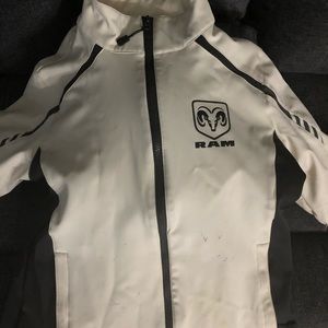 NFR discontinued WHITE RAM water resistant jacket. Size large.All zippers work.